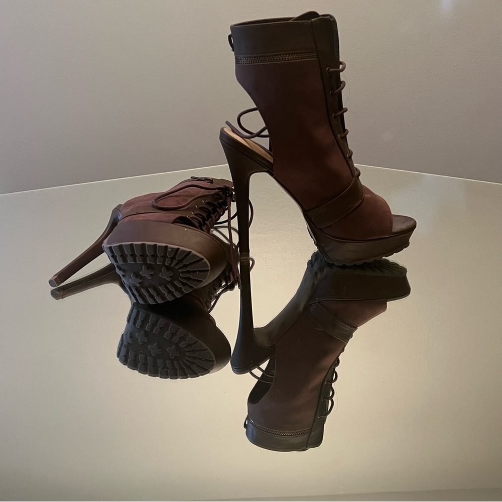 Suede Open Toe, Open Heel Bootie - image 3